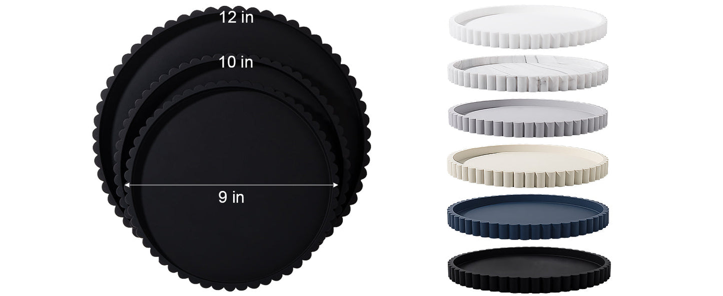Round Bathroom Tray Silicone Kitchen Counter Decor Vanity Organizer Decorative Coffee Table Tray for Perfume, Candle, Soap Dish, 9 Inch, Black