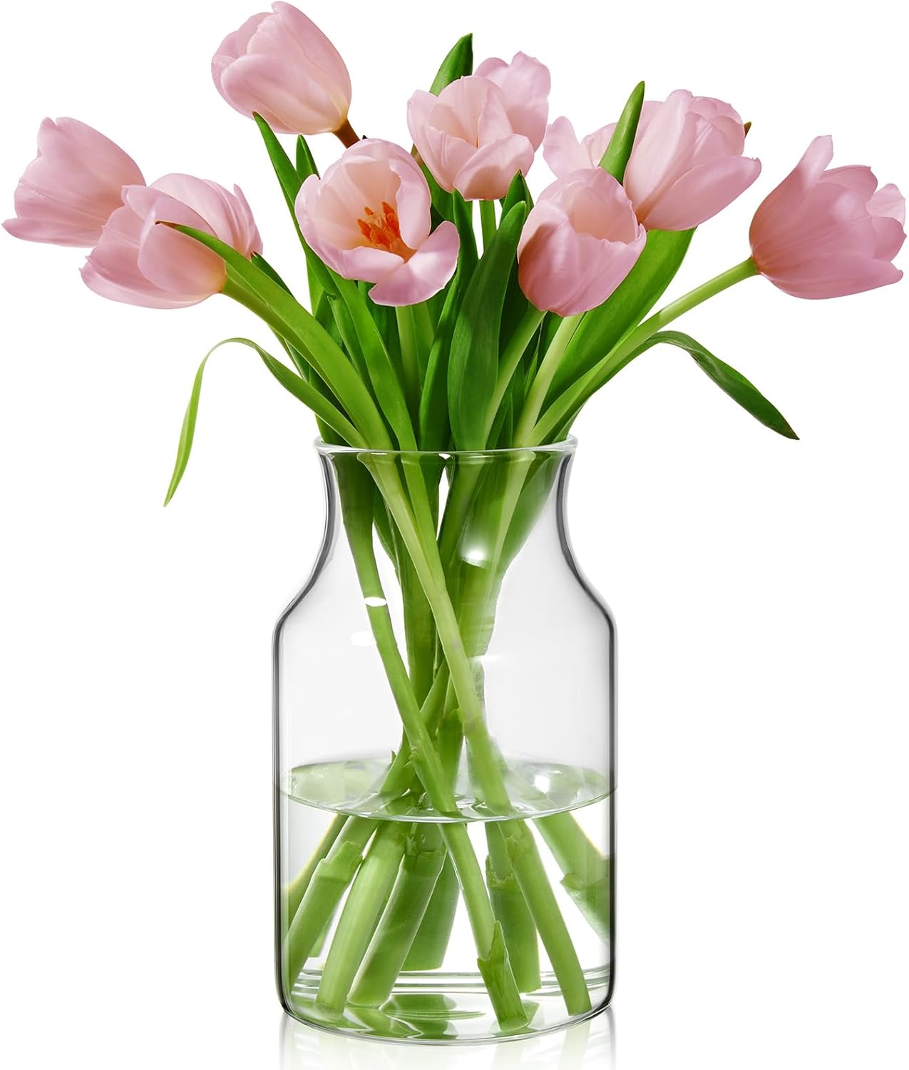 Clear Glass Vase, Large Flower Vase, 8-inch Glass Flower Vase for Plants, Wide Mouth Vase for Home, Wedding, Living Room, Dining Table