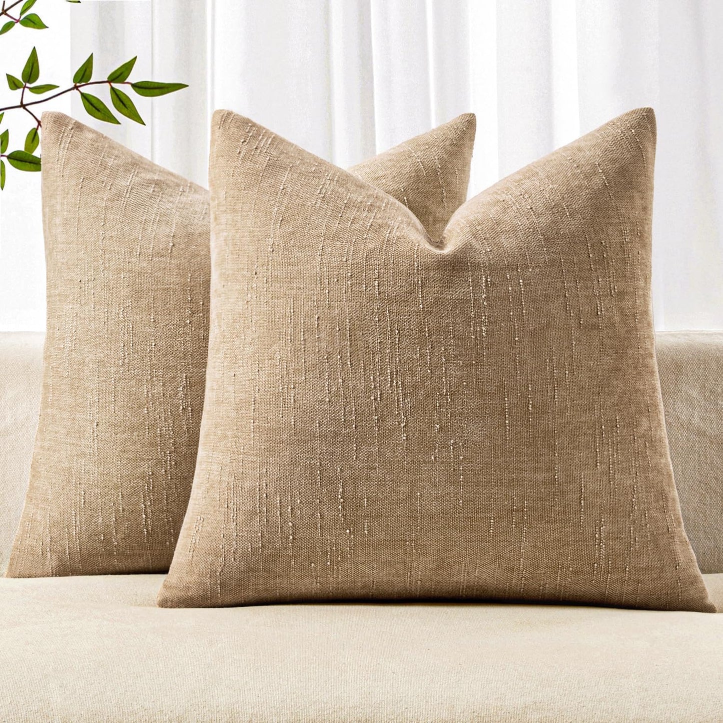 MIULEE Pack of 2 Decorative Throw Pillow Covers Soft Chenille Throw Pillows Solid Neutral Farmhouse Textured Cushion Covers for Couch Sofa Bedroom Living Room 20x20 Inch, Taupe Grey