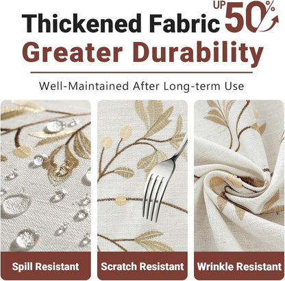 Cotton Linen Waterproof Table Cloth for Dining Table Farmhouse Kitchen Rectangle Tablecloth Coffee Wrinkle Free Tables Cover, Beige, Coffee Flower, 55x70 Inch