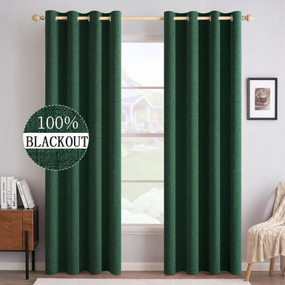 100% Blackout Linen Textured Curtains for Bedroom Solid Thermal Insulated Natural Beige Grommet Room Darkening Curtains & Drapes Luxury Decor for Living Room Nursery 52 x 84 Inch (2 Panels)