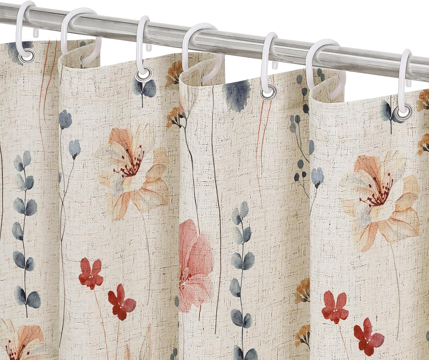 Watercolor Floral Shower Curtain, Sage Green Beige Flower Shower Curtain for Bathroom, Modern Minimalist White Waterproof Fabric Shower Curtain Set 72x72 Inch