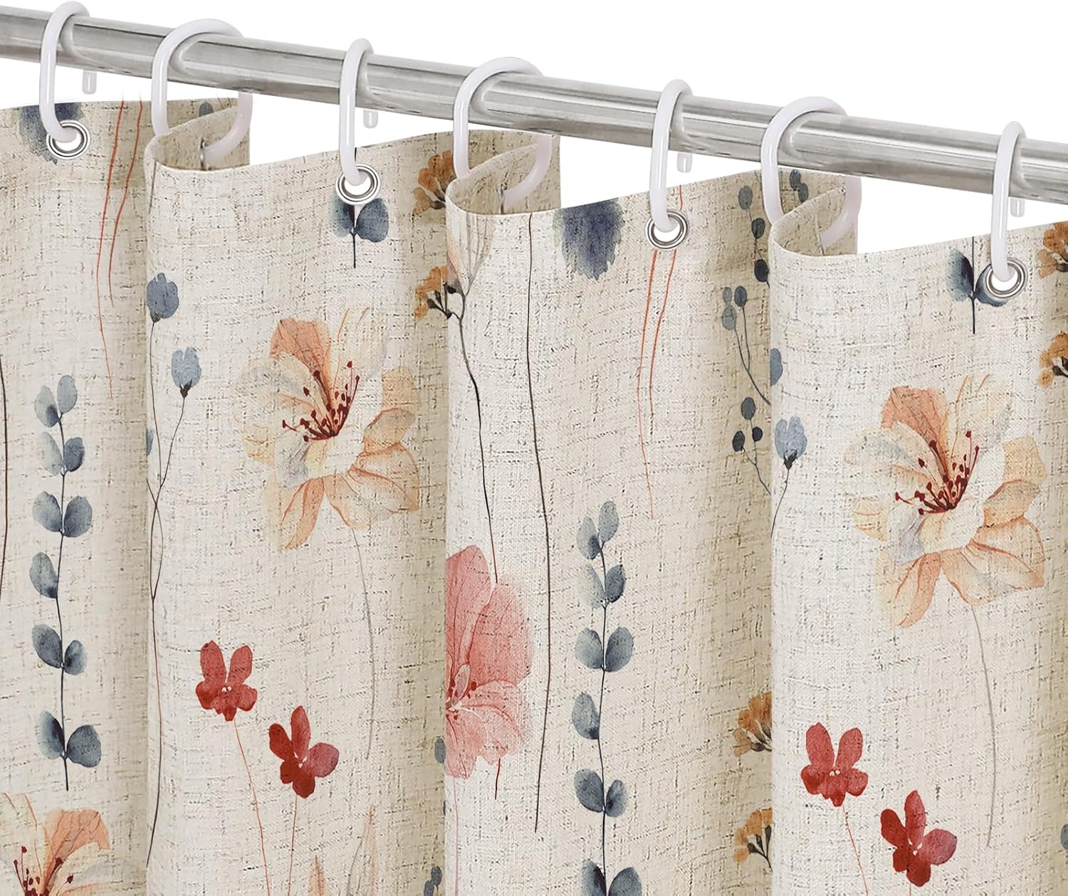 Watercolor Floral Shower Curtain, Sage Green Beige Flower Shower Curtain for Bathroom, Modern Minimalist White Waterproof Fabric Shower Curtain Set 72x72 Inch