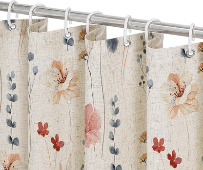 Watercolor Floral Shower Curtain, Sage Green Beige Flower Shower Curtain for Bathroom, Modern Minimalist White Waterproof Fabric Shower Curtain Set 72x72 Inch