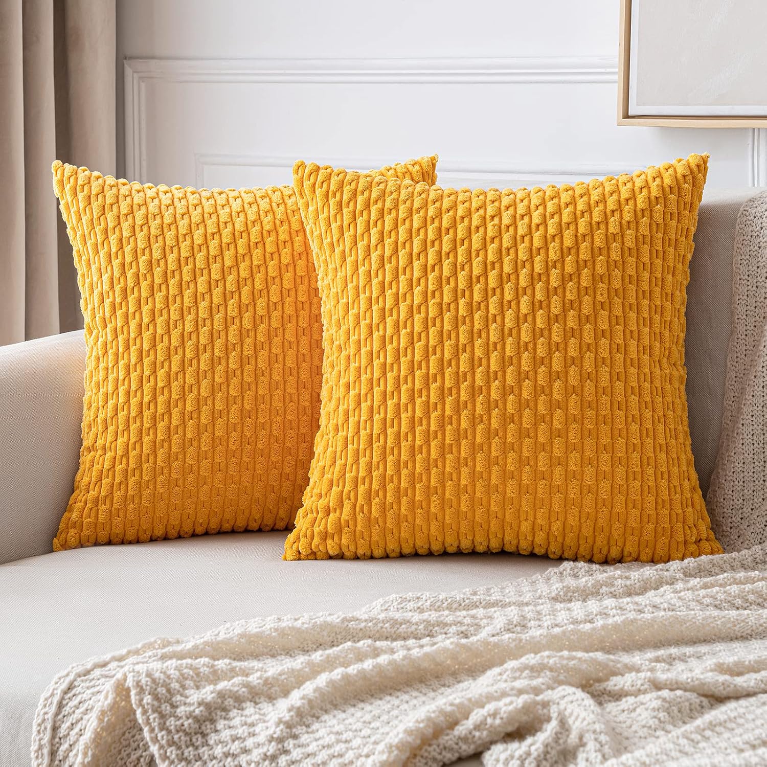 MIULEE Pack of 2 Decorative Throw Pillow Covers 18x18 Inch Soft Boho Striped Textured Corduroy Pillow Covers Spring Modern Farmhouse Home Decor for Couch Bed Sofa Living Room Sage Green