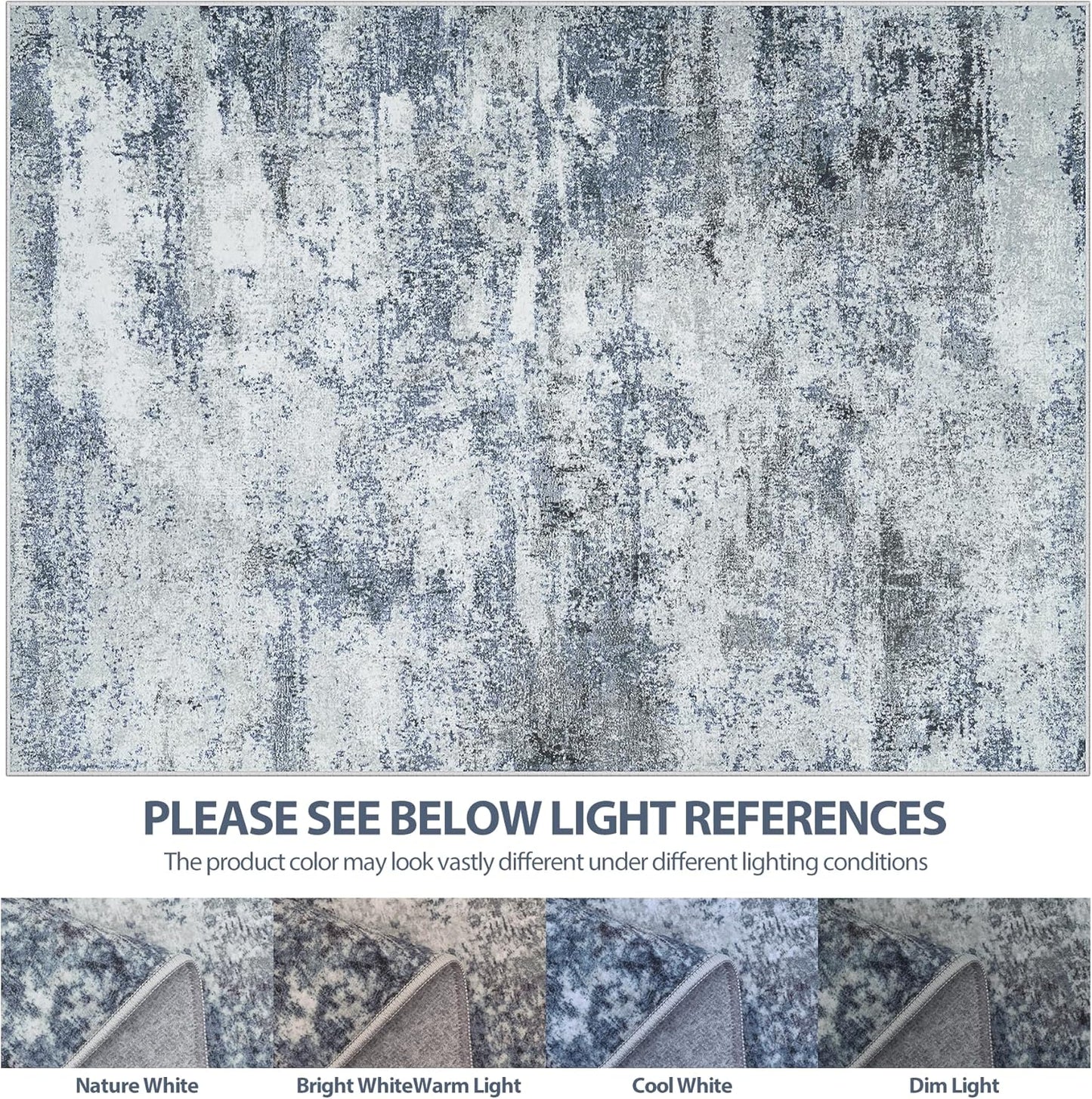 8x10 Area Rugs for Living Room Rug Washable: Abstract Large Rug for Dining Room Bedroom Carpet Non Slip 8 by 10 Indoor Modern Nursery Home Office Blue Grey