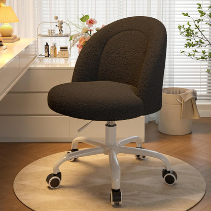 Vanity Chair, Small Desk Chair with Back, Height Adjustable & 360° Swivel, Stylish Armless Comfy Vanity Office Chair for Small Space, Bedroom