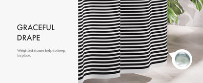 Shower Curtain, Washable Cloth Black Shower Curtain Sets with 12 Shower Curtain Hooks, Fabric Rustic Black and White Striped Curtain, Farmhouse Bathroom Curtains, 72x72 Inches