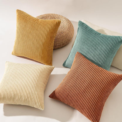 Throw Pillow Covers Cushion Cases, Set of 4 Soft Velvet Modern Double-Sided Designs, Mix and Match for Boho Farmhouse Fall Home Decor (18x18 inch, Orange/Teal)