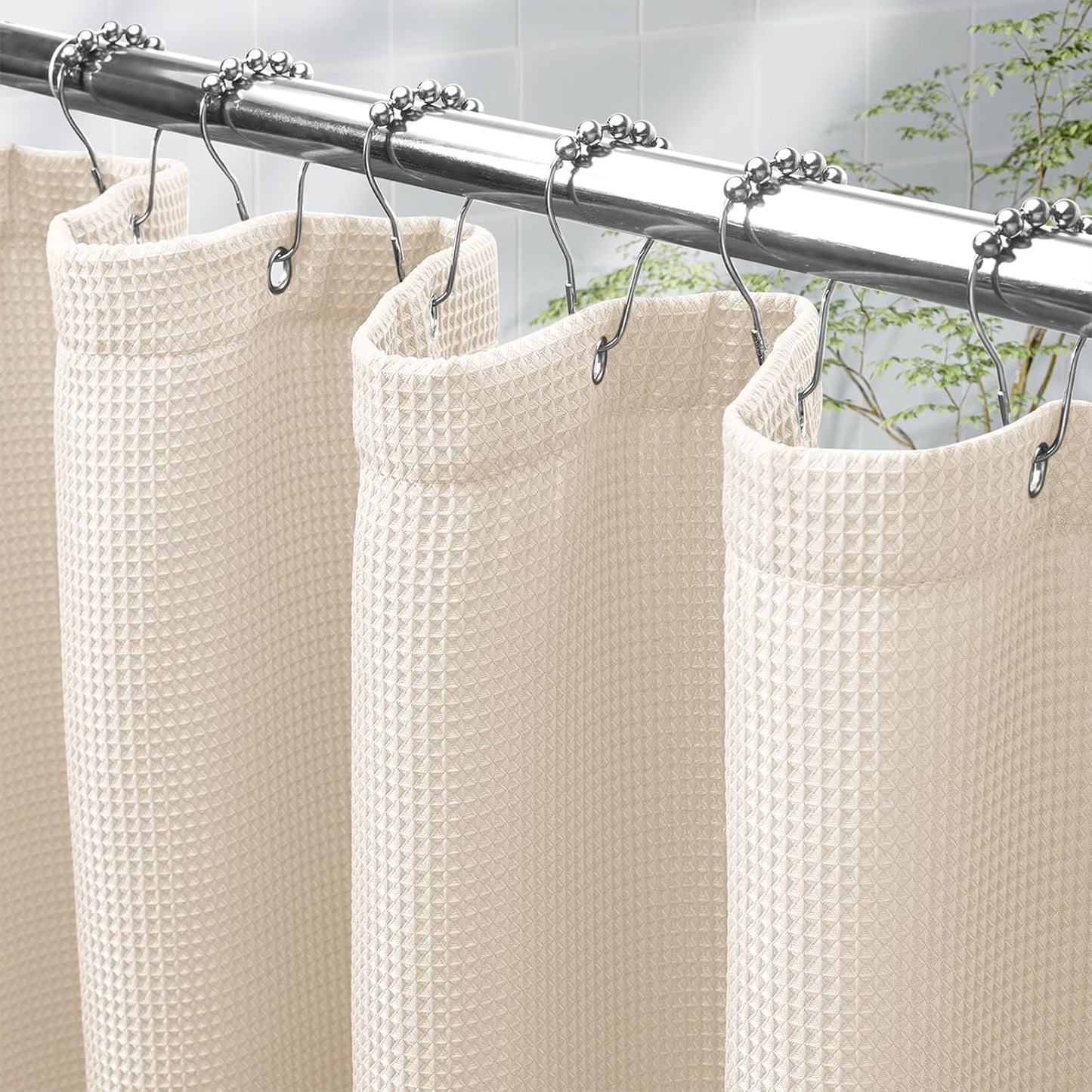 White Shower Curtain Fabric, Waffle Shower Curtains for Bathroom, Cloth Shower Curtain Heavy Duty, Thick Bathroom Shower Curtains Hotel Quality, Premium Polyester, 72x72 Inches