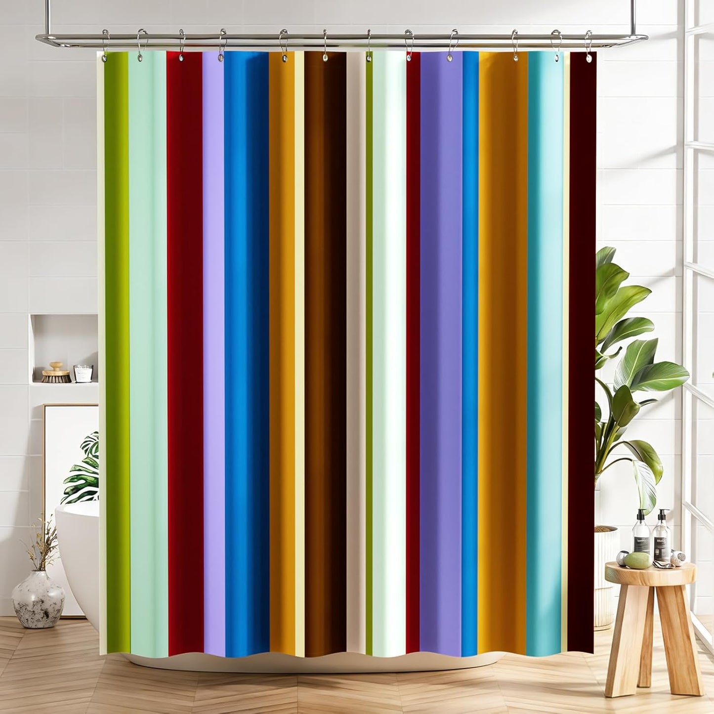 Shower Curtain, Washable Cloth Black Shower Curtain Sets with 12 Shower Curtain Hooks, Fabric Rustic Black and White Striped Curtain, Farmhouse Bathroom Curtains, 72x72 Inches