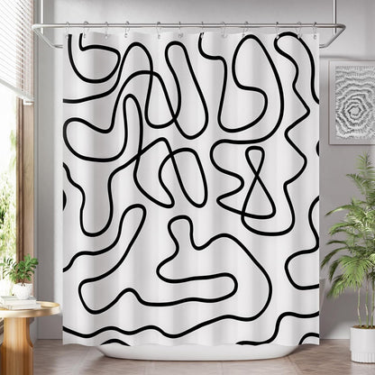 Shower Curtain, Washable Cloth Black Shower Curtain Sets with 12 Shower Curtain Hooks, Fabric Rustic Black and White Striped Curtain, Farmhouse Bathroom Curtains, 72x72 Inches