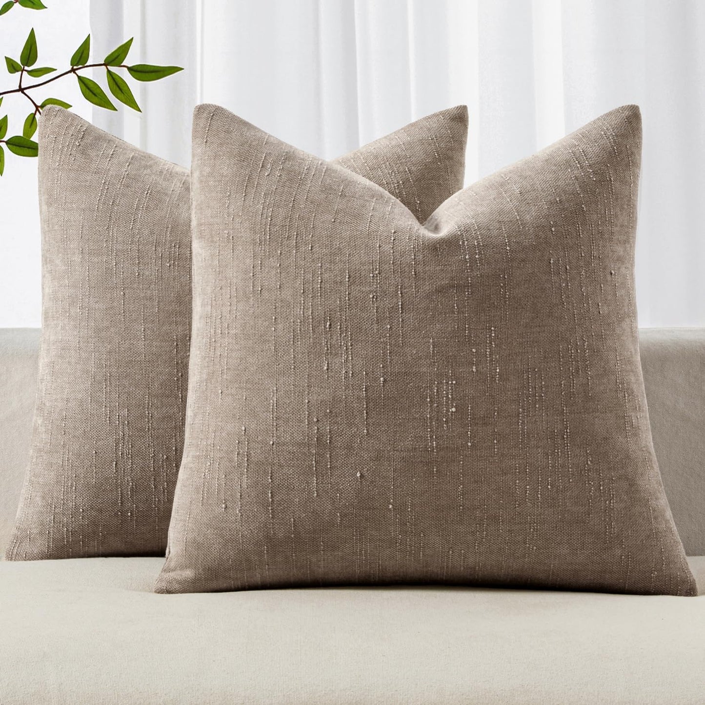 MIULEE Pack of 2 Decorative Throw Pillow Covers Soft Chenille Throw Pillows Solid Neutral Farmhouse Textured Cushion Covers for Couch Sofa Bedroom Living Room 20x20 Inch, Taupe Grey