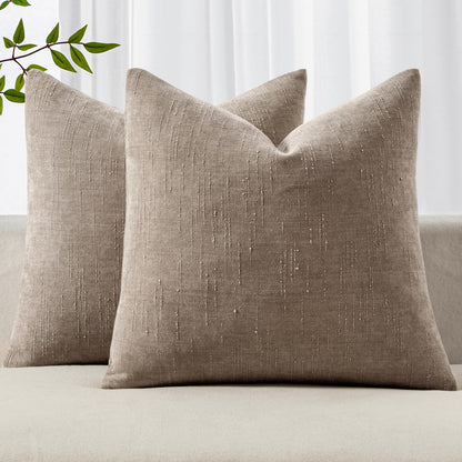 MIULEE Pack of 2 Decorative Throw Pillow Covers Soft Chenille Throw Pillows Solid Neutral Farmhouse Textured Cushion Covers for Couch Sofa Bedroom Living Room 20x20 Inch, Taupe Grey