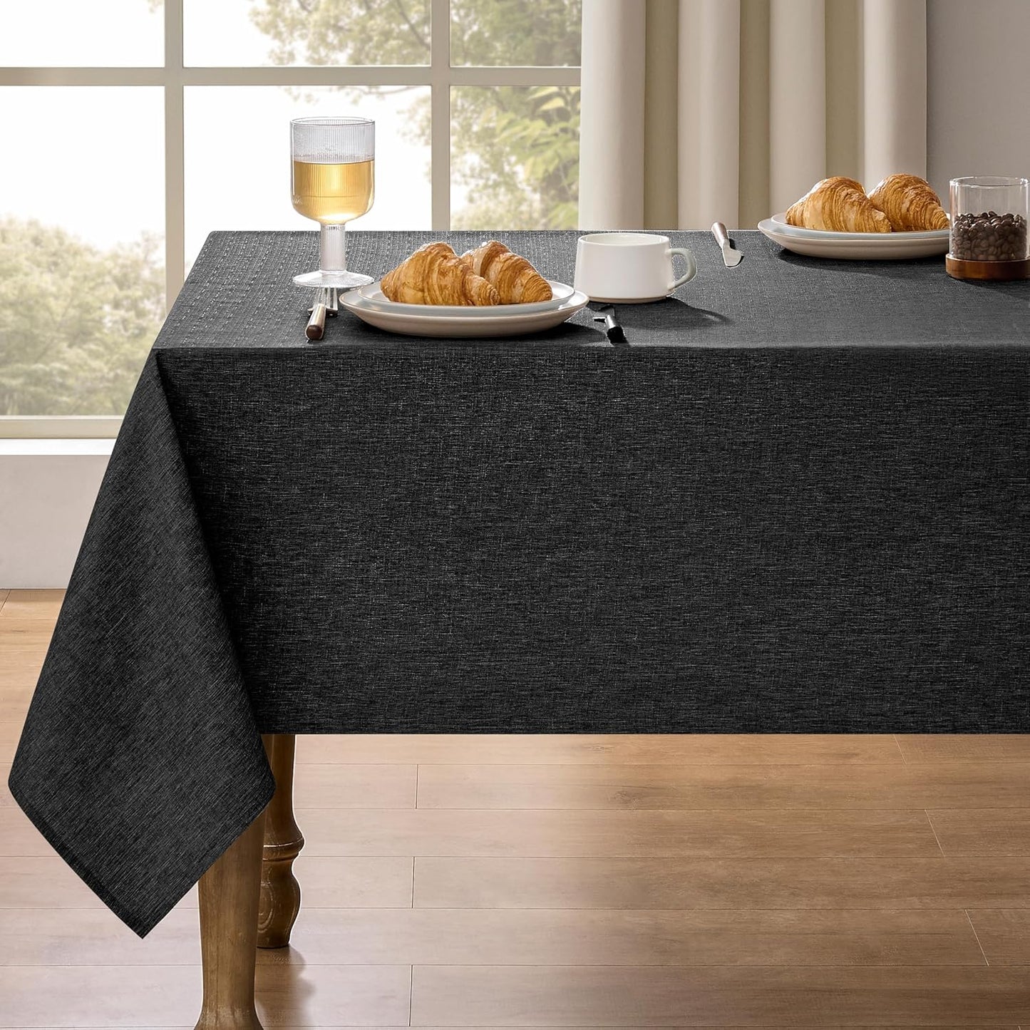Decorelia Faux Linen Round Tablecloths 60 inch, Waterproof Decorative Washable Texture Rustic Circle Table Cloth Cover for Dining Kitchen Party Farmhouse Outdoor(Round (2-4 Seats),Sage Green)