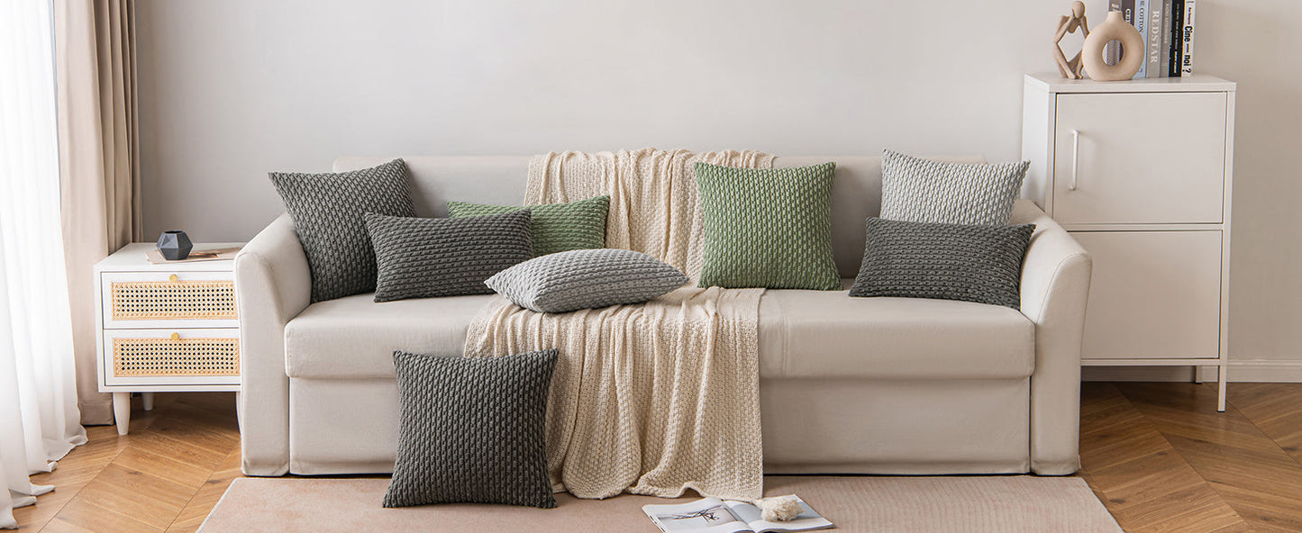 MIULEE Pack of 2 Decorative Throw Pillow Covers 18x18 Inch Soft Boho Striped Textured Corduroy Pillow Covers Spring Modern Farmhouse Home Decor for Couch Bed Sofa Living Room Sage Green