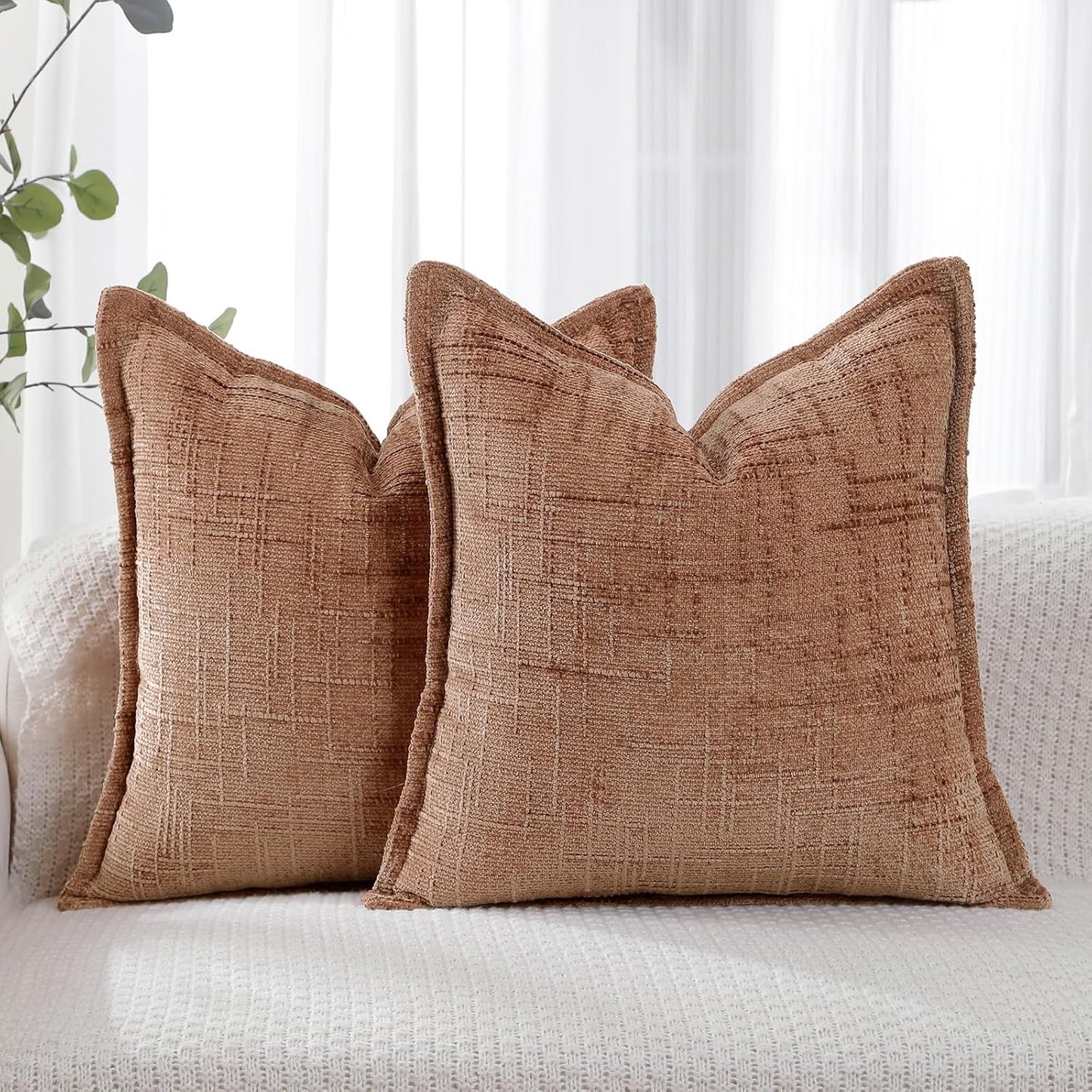 HPUK Decorative Throw Pillow Covers Set of 4 Square Couch Pillows Linen Cushion Cover for Couch Sofa Living Room, 18"x18" inches, Blue
