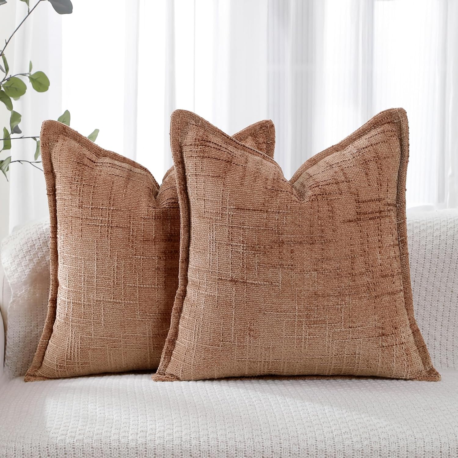 HPUK Decorative Throw Pillow Covers Set of 4 Square Couch Pillows Linen Cushion Cover for Couch Sofa Living Room, 18"x18" inches, Blue