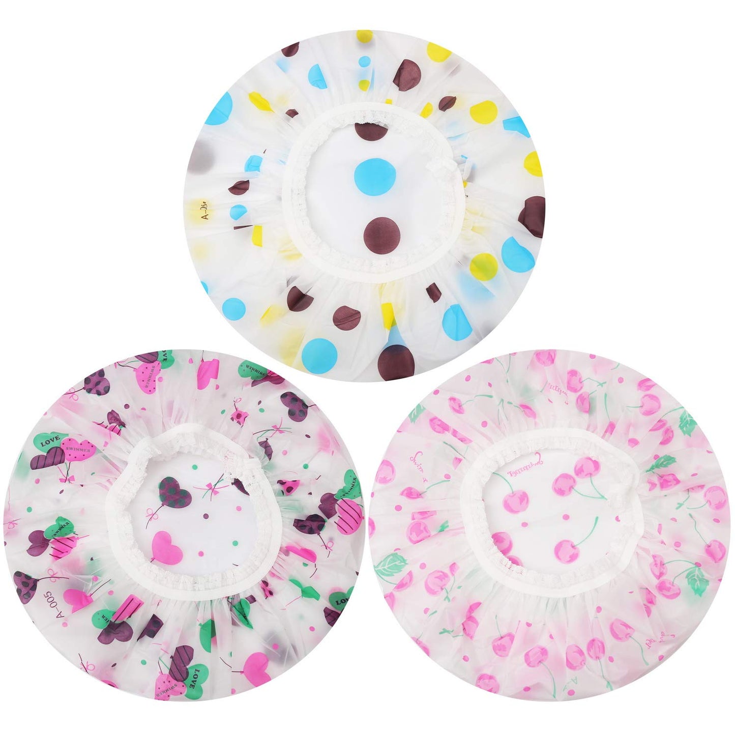 Shower Cap, 3 Pcs Waterproof Reusable Shower Caps Bath Hair Hat for Women Men Kids