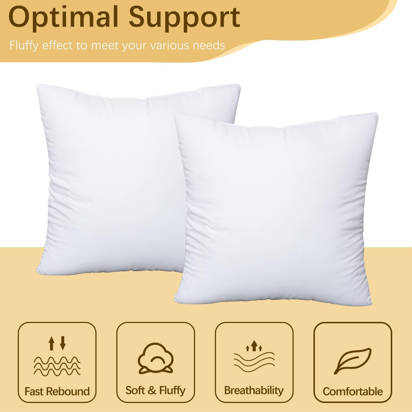 OKBA Throw Pillows Insert Set of 2, with 100% Cotton Cover,Bed and Couch - Indoor Hotel Decorative Pillows, 20x20 in White Pillows Inserts