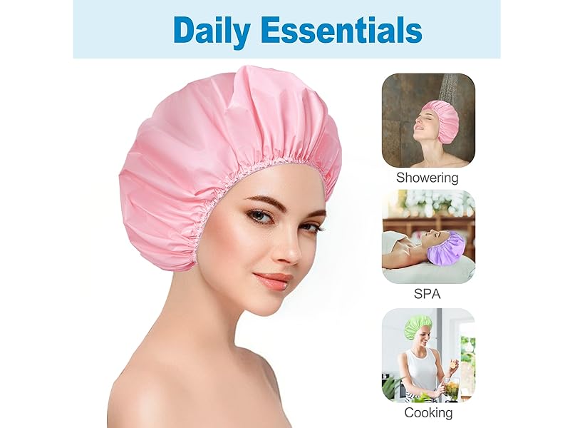 6 PCS Shower Caps for Women, Double Side Waterproof Shower Cap, Reusable Elastic Bath Caps for Shower, EVA Bathing Shower Caps, Bath Hair Caps - Candy Color