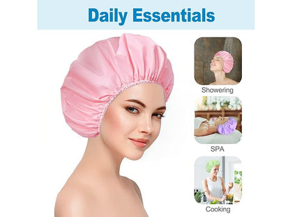 6 PCS Shower Caps for Women, Double Side Waterproof Shower Cap, Reusable Elastic Bath Caps for Shower, EVA Bathing Shower Caps, Bath Hair Caps - Candy Color