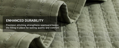 Queen Quilt-3 Pieces Lightweight Bedspreads Olive Green Queen Size Quilt Bedding Set for All Seasons, Soft Summer Coverlet with 2 Pillow Shams Suitable for Bed & Couch