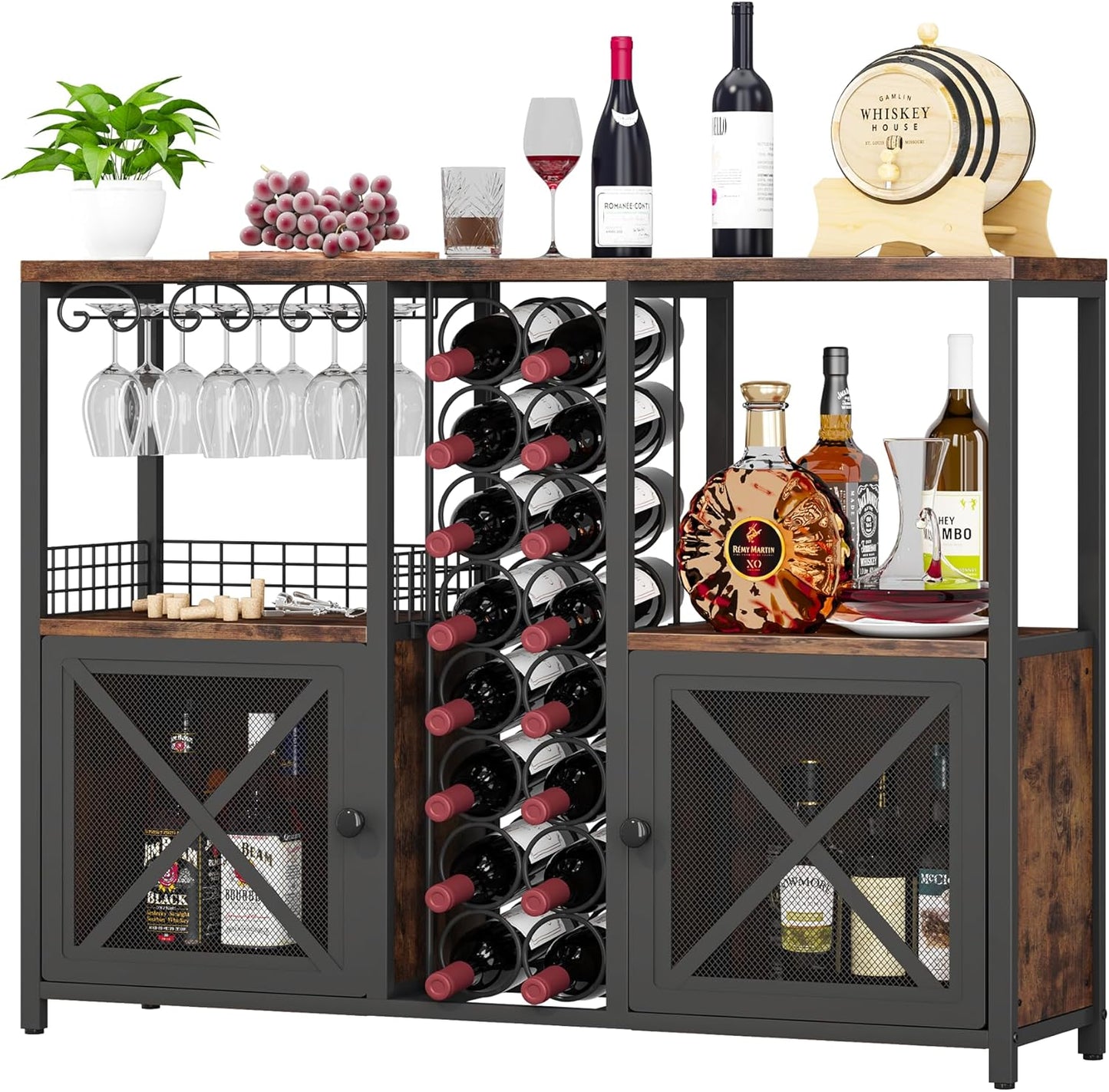 Mini Bars for Home, Wooden Coffee Bar Cabinet, Modern Liquor Cabinet for Liquor and Glasses, Farmhouse Buffet Wine Cabinet with Storage Sideboard for Home Kitchen Dining Room