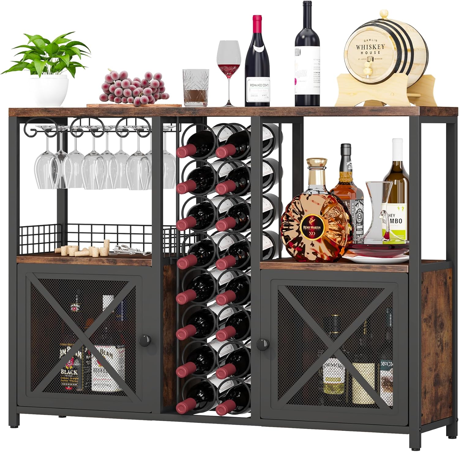 Mini Bars for Home, Wooden Coffee Bar Cabinet, Modern Liquor Cabinet for Liquor and Glasses, Farmhouse Buffet Wine Cabinet with Storage Sideboard for Home Kitchen Dining Room