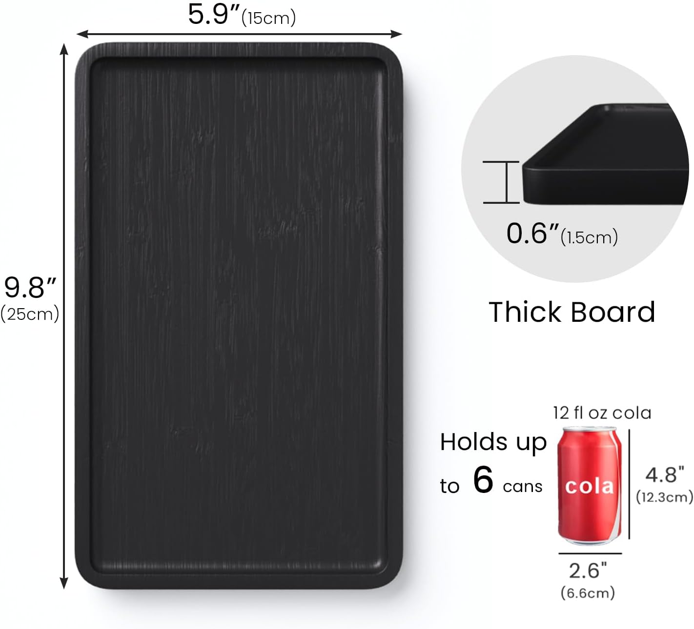 Bamboo Serving Tray,9.8x5.9 Inch Decorative Trays Platter for Coffee Table,Living Room,Bar,Party,Mini Charcuterie Boards Cheese Board,Home Decor（Black）