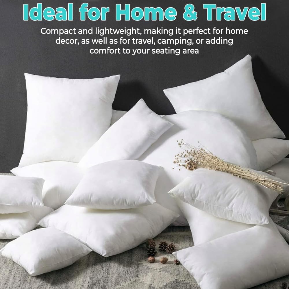 QUBA LINEN 18 x 18 Throw Pillow Insert - Pack of 2 White, Down Alternative Pillow Inserts for Decorative Pillow Covers, Throw Pillows for Bed, Couch Pillows for Living Room (Pack of 2)