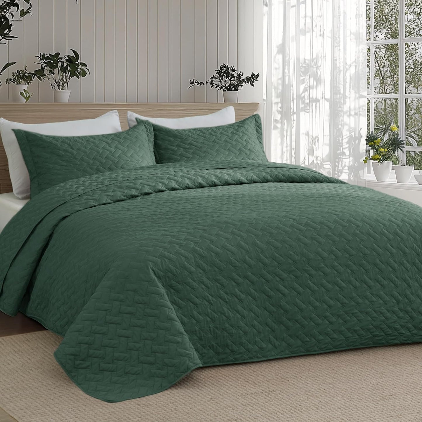 Quilts Queen Size - Grey Bedspreads Queen Size with Basket Weave Pattern, Soft Quilt Bedding Set, Lightweight Comforter Set Coverlet for All Seasons with 2 Pillow Shams (90" x 96") | Skin-Friendly Soft, All-Season Comfort, Breathable