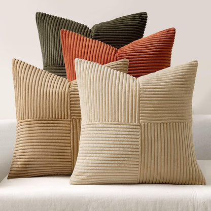 MIULEE Teal Orange Decorative Throw Pillow Covers 18x18 Inch Set of 4 Boho Corduroy Striped Cushion Cases Modern Farmhouse Patchwork Pillow Cases for Couch Sofa Bedroom Home Decor