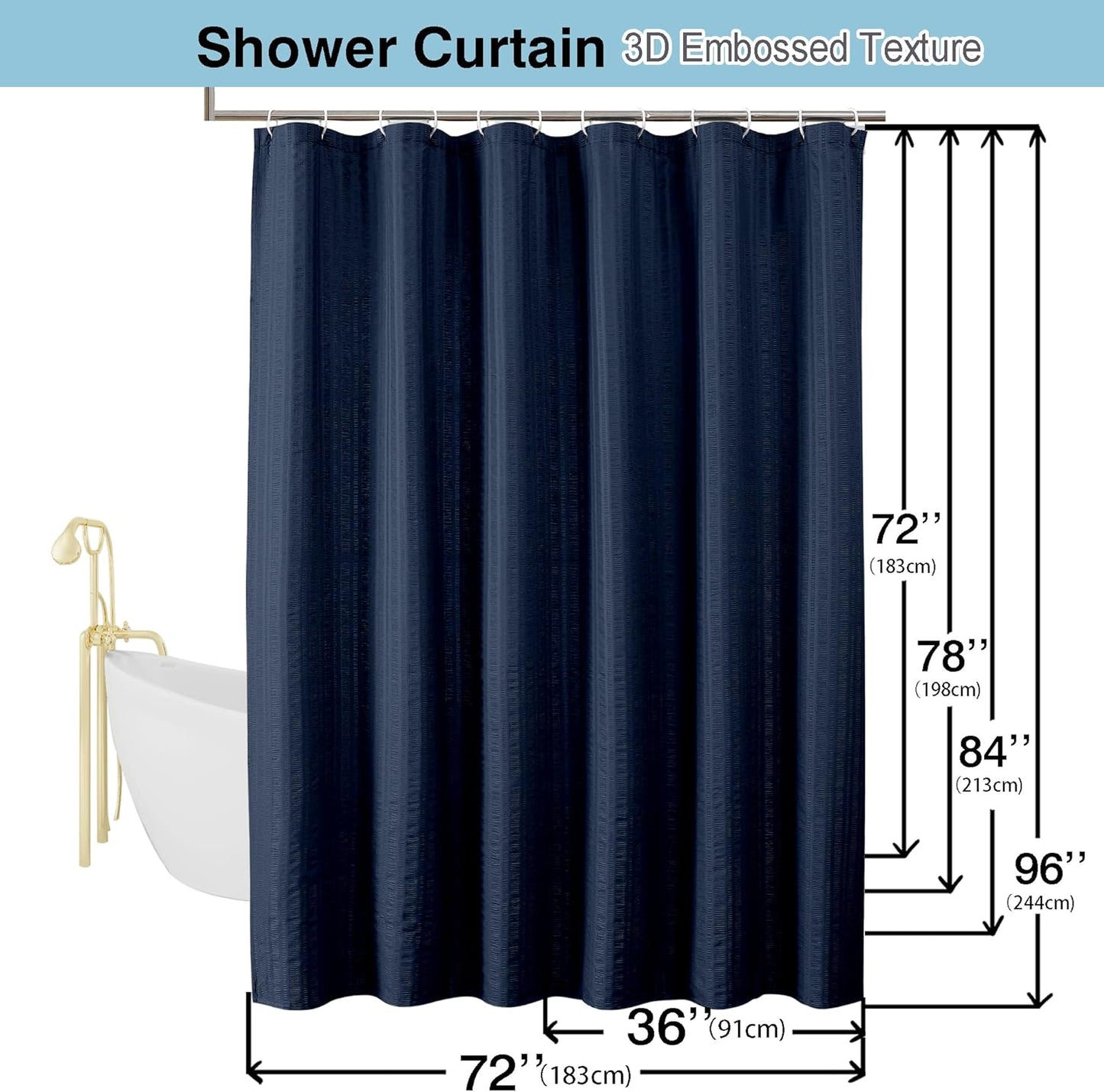 Moga Navy Blue Fabric Shower Curtains for Bathroom - Blue Hotel Spa Polyester Cloth Bath Curtain with 12 Holes, 72x72, Machine Washable, Navy Blue