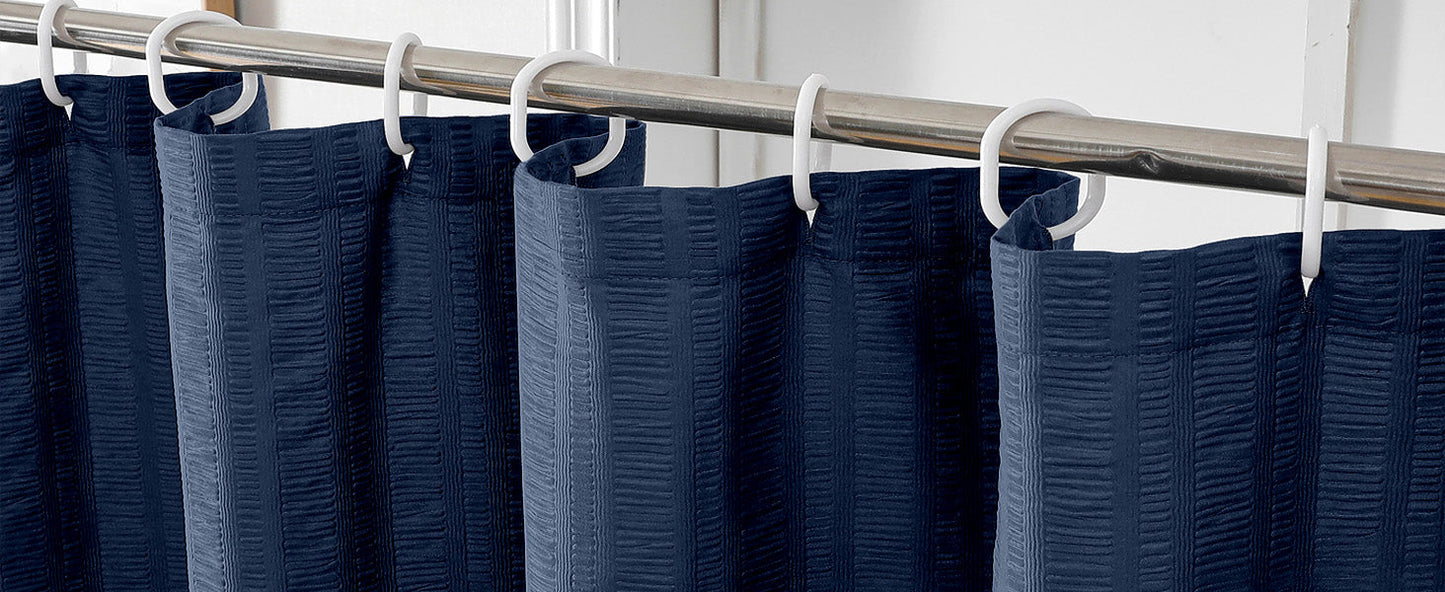 Moga Navy Blue Fabric Shower Curtains for Bathroom - Blue Hotel Spa Polyester Cloth Bath Curtain with 12 Holes, 72x72, Machine Washable, Navy Blue