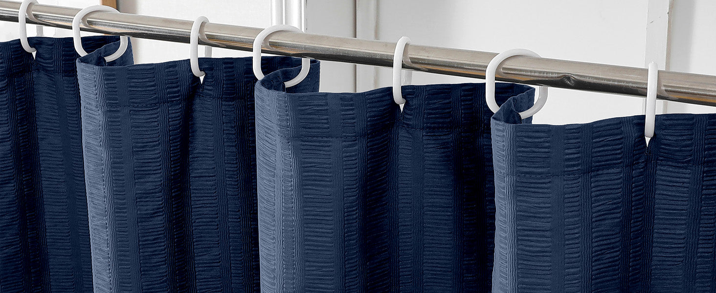 Moga Navy Blue Fabric Shower Curtains for Bathroom - Blue Hotel Spa Polyester Cloth Bath Curtain with 12 Holes, 72x72, Machine Washable, Navy Blue