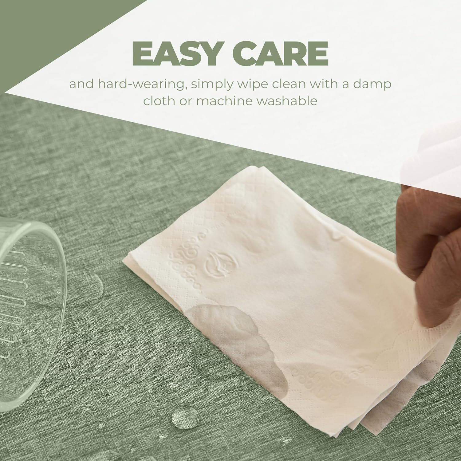 Decorelia Faux Linen Round Tablecloths 60 inch, Waterproof Decorative Washable Texture Rustic Circle Table Cloth Cover for Dining Kitchen Party Farmhouse Outdoor(Round (2-4 Seats),Sage Green)