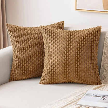 MIULEE Pack of 2 Decorative Throw Pillow Covers 18x18 Inch Soft Boho Striped Textured Corduroy Pillow Covers Spring Modern Farmhouse Home Decor for Couch Bed Sofa Living Room Sage Green