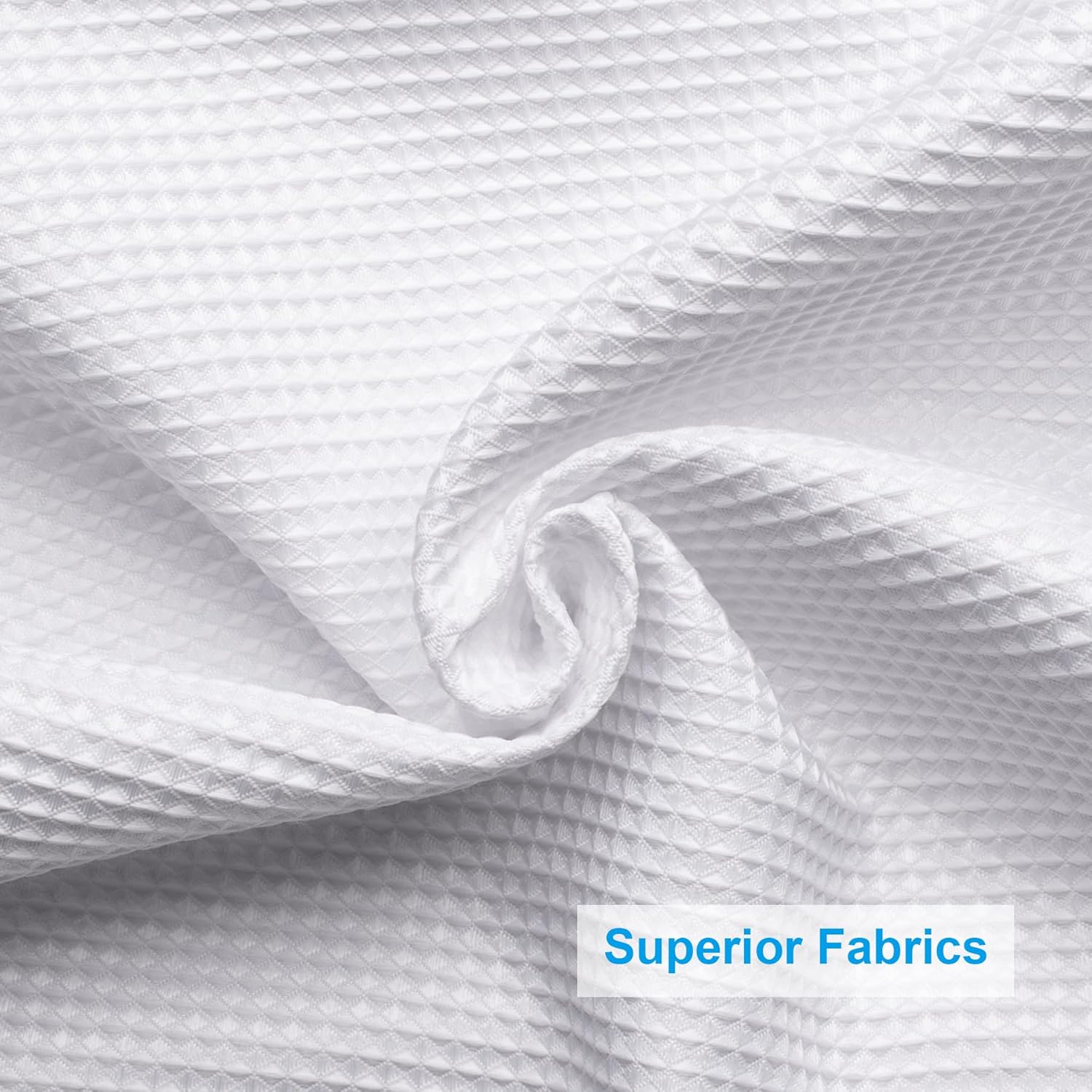 White Shower Curtain Fabric, Waffle Shower Curtains for Bathroom, Cloth Shower Curtain Heavy Duty, Thick Bathroom Shower Curtains Hotel Quality, Premium Polyester, 72x72 Inches