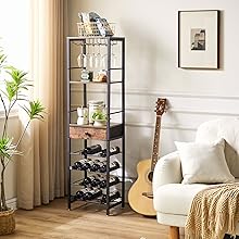 IBUYKE Wine Rack Freestanding Floor, Bar Cabinet for Liquor and Glasses,4-Tier Wood Coffee Bar Cabinet,Glass Holder and Storage Drawer for Home Bar Kitchen Living Room,Rustic Brown UTMJ905H