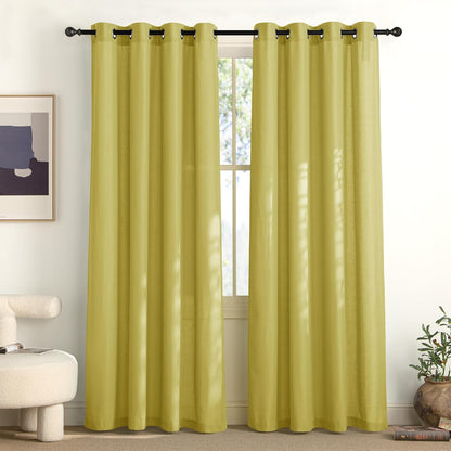 Natural Linen Curtains 84 inch Long 2 Panels Set, Grommet Top Thick Linen Burlap Semi Sheer Vertical Drapes Privacy Assured with Light Filtering for Bedroom/Living Room, W55 x L84