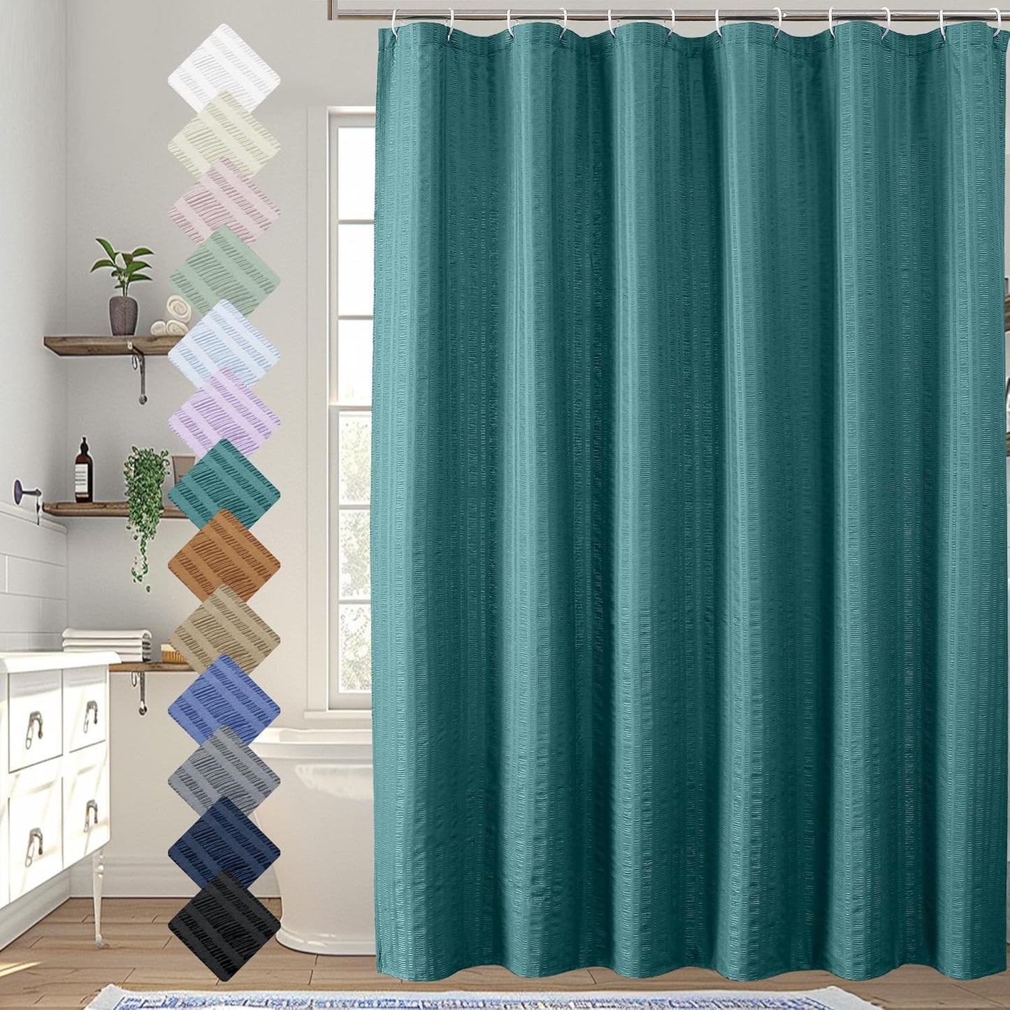 Moga Navy Blue Fabric Shower Curtains for Bathroom - Blue Hotel Spa Polyester Cloth Bath Curtain with 12 Holes, 72x72, Machine Washable, Navy Blue