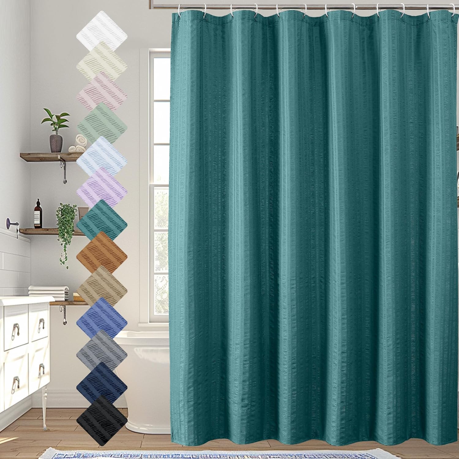 Moga Navy Blue Fabric Shower Curtains for Bathroom - Blue Hotel Spa Polyester Cloth Bath Curtain with 12 Holes, 72x72, Machine Washable, Navy Blue