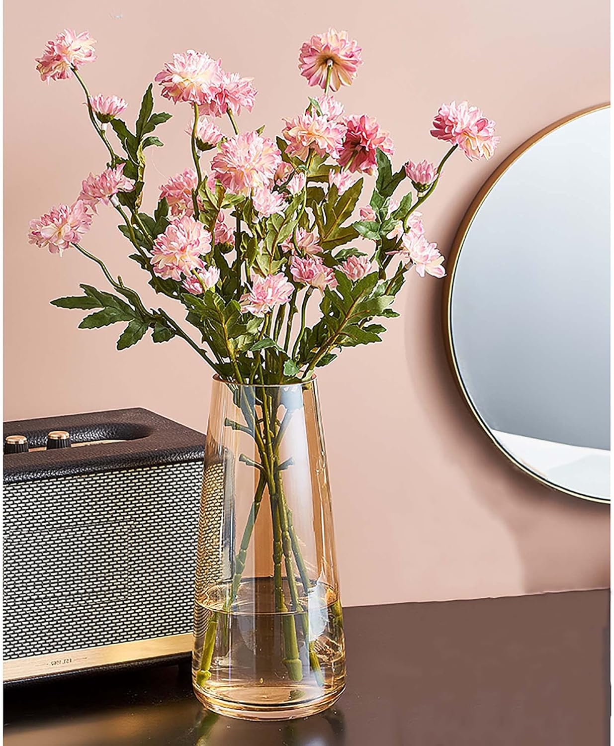 Modern Glass Vase Crystal Glass Vase for Home Office Decor (Crystal Amber)