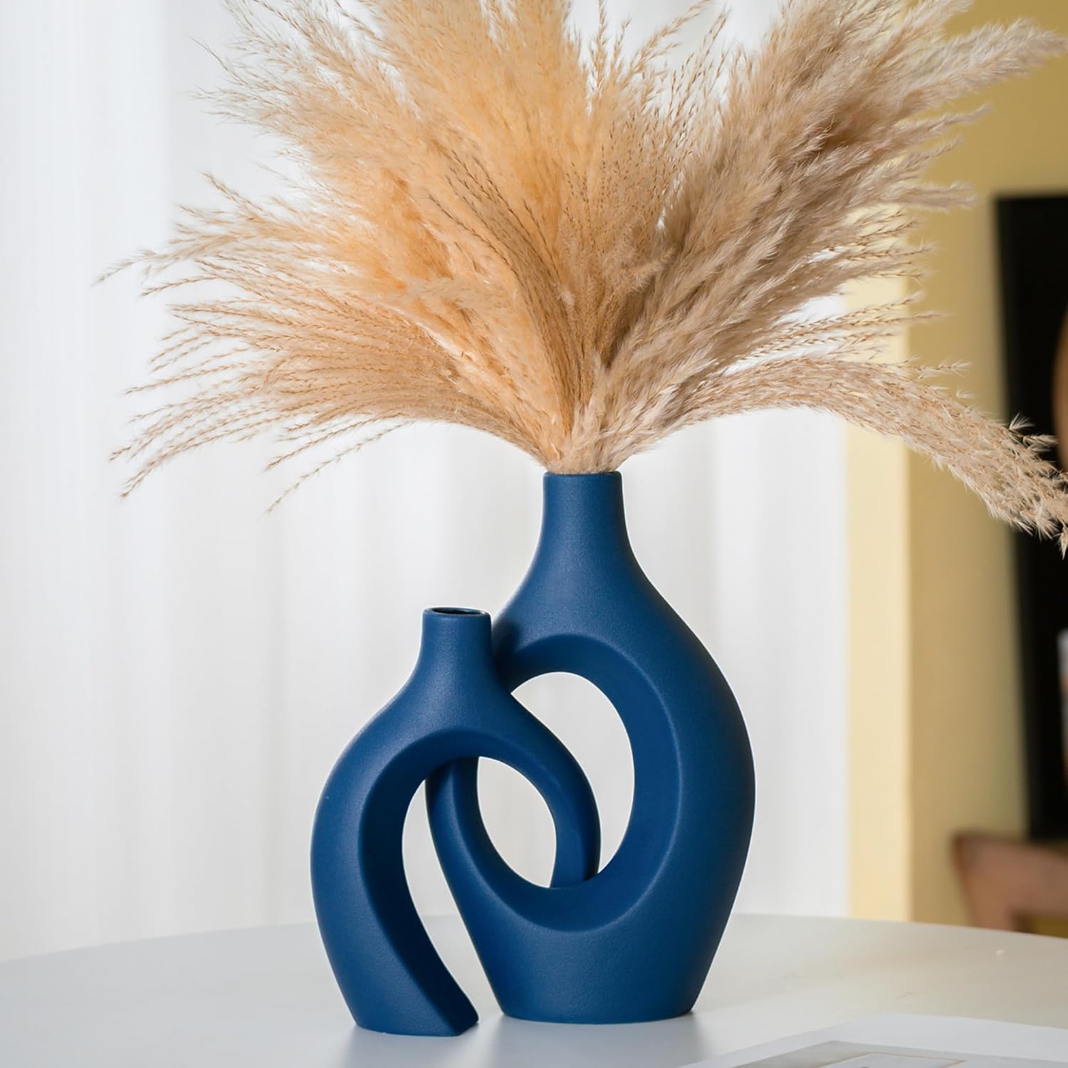 Ceramic Vase Set of 2, Nordic Modern Boho ins Style Decorative Ceramic Aesthetic Flower Vase for Home Decor (Milky White W 6.3" X H 8.4")