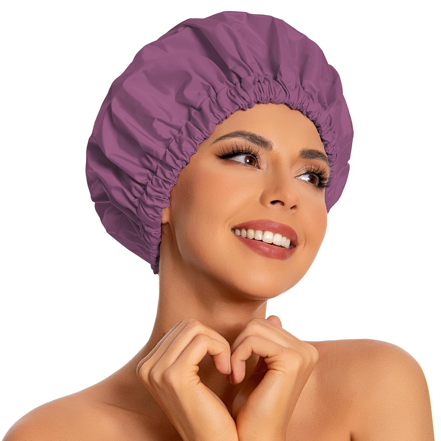 Reusable Shower Cap for Women, Large Waterproof Shower Bonnet Washable Elastic Band Bath Hair Hat for Long Hair, Braids(Pink)
