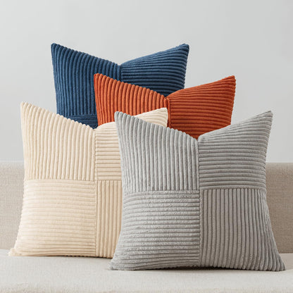 MIULEE Teal Orange Decorative Throw Pillow Covers 18x18 Inch Set of 4 Boho Corduroy Striped Cushion Cases Modern Farmhouse Patchwork Pillow Cases for Couch Sofa Bedroom Home Decor