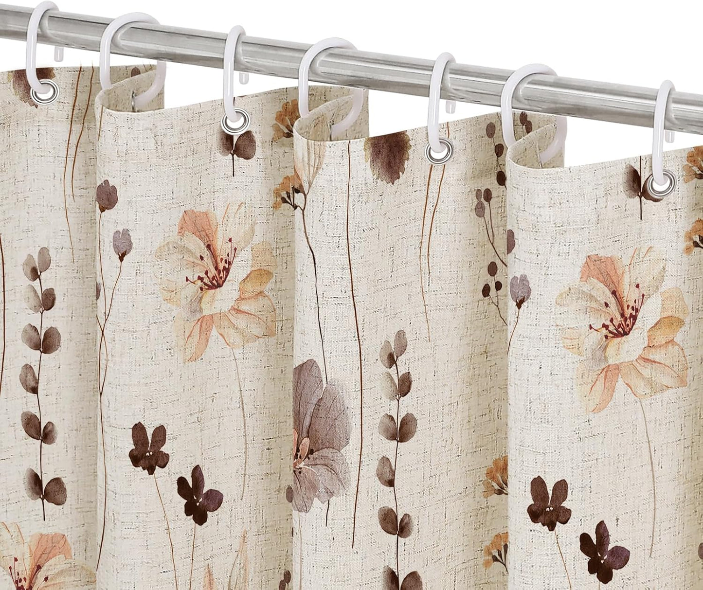 Watercolor Floral Shower Curtain, Sage Green Beige Flower Shower Curtain for Bathroom, Modern Minimalist White Waterproof Fabric Shower Curtain Set 72x72 Inch