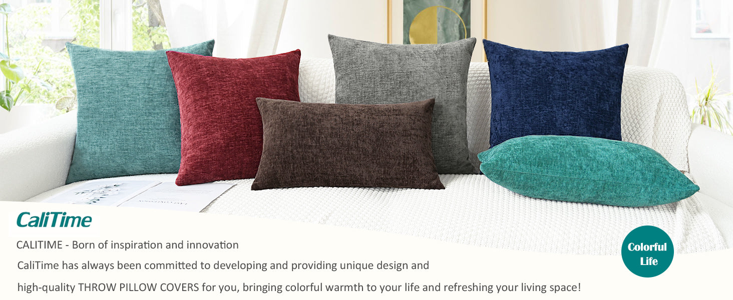 CaliTime Throw Pillow Covers Decorative 18 X 18 Inches Pack of 2 Cozy Chenille Cushion Cases for Couch Sofa Bed Living Room Home Navy Blue
