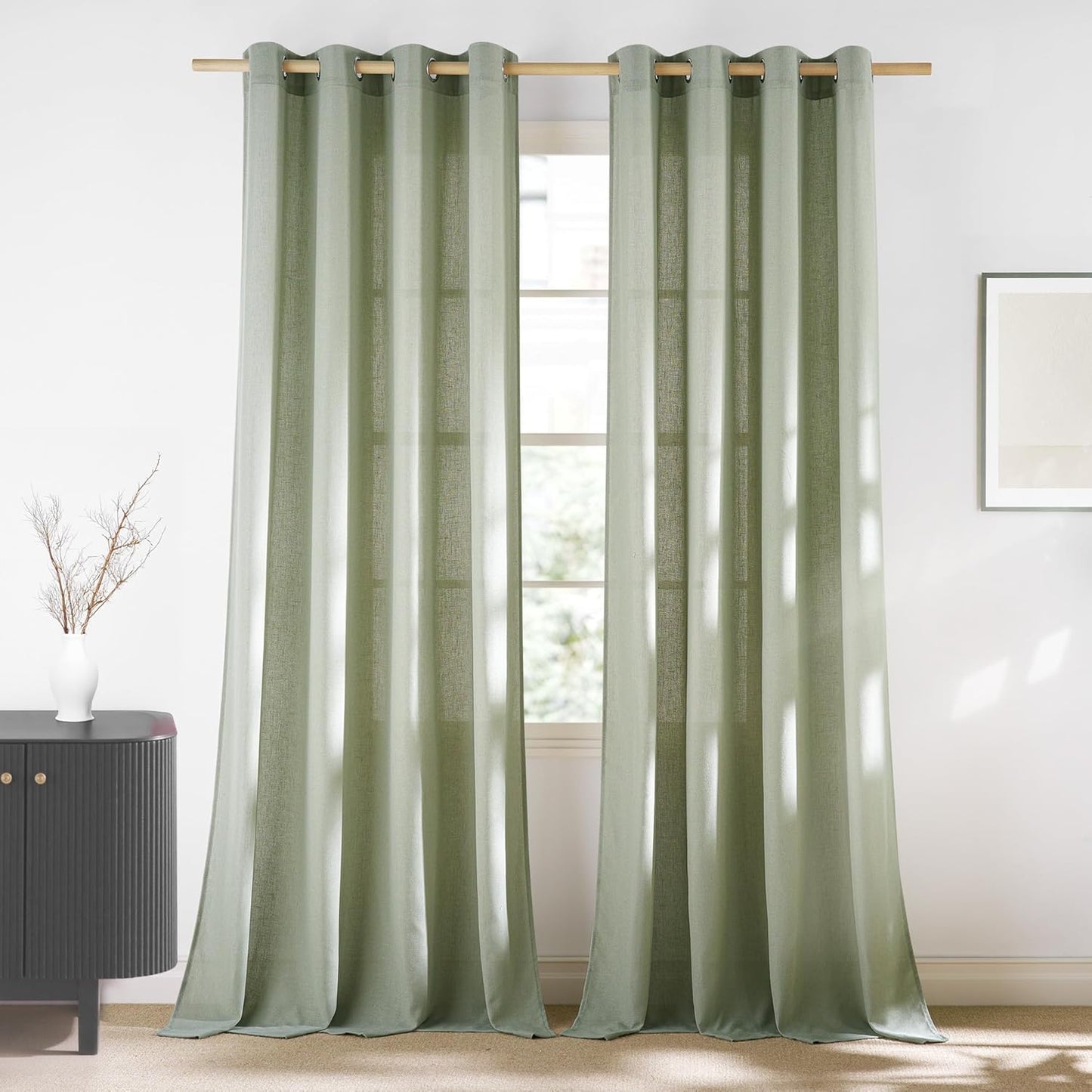 Natural Linen Curtains 84 inch Long 2 Panels Set, Grommet Top Thick Linen Burlap Semi Sheer Vertical Drapes Privacy Assured with Light Filtering for Bedroom/Living Room, W55 x L84